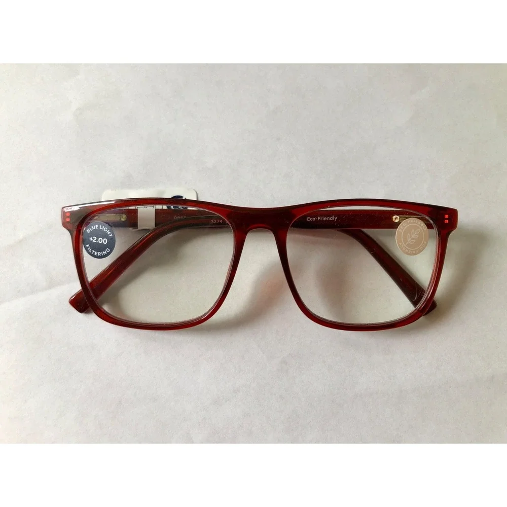 New Red Latitude Peepers Blue Light Filtering Readers +2.00